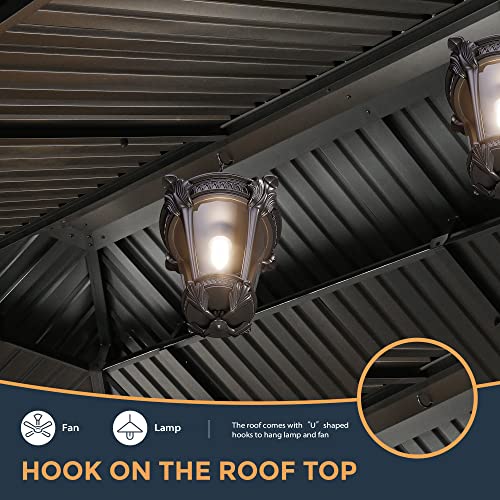 HAPPATIO 12' x 20' Hardtop Gazebo - Galvanized Steel Patio Double Roof Aluminum Gazebo with Curtains and Netting, Metal Permanent Pavilion Outdoor Gazebos for Patios, Gardens, and Lawns (Gray)