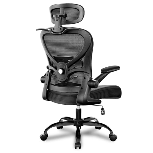 Ergonomic Office Chair with Headrest 3D, Mesh Office Desk Chair with Adjustable Lumbar Support, Computer Chair with Flip up Armrests, 350LBS Capacity - Design for Home/Offices - Black