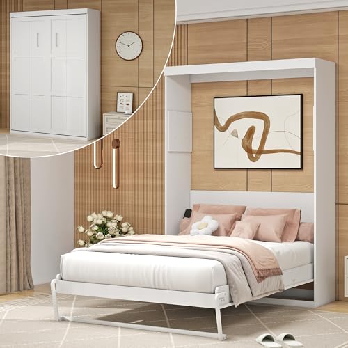 Murphy Bed Full - Space Saving, Convertible Full Murphy Bed Hidden Bed for Guest Rooms, Home Offices, Studio Apartments, Dorms - Easy Pull-Out Mechanism. (White)
