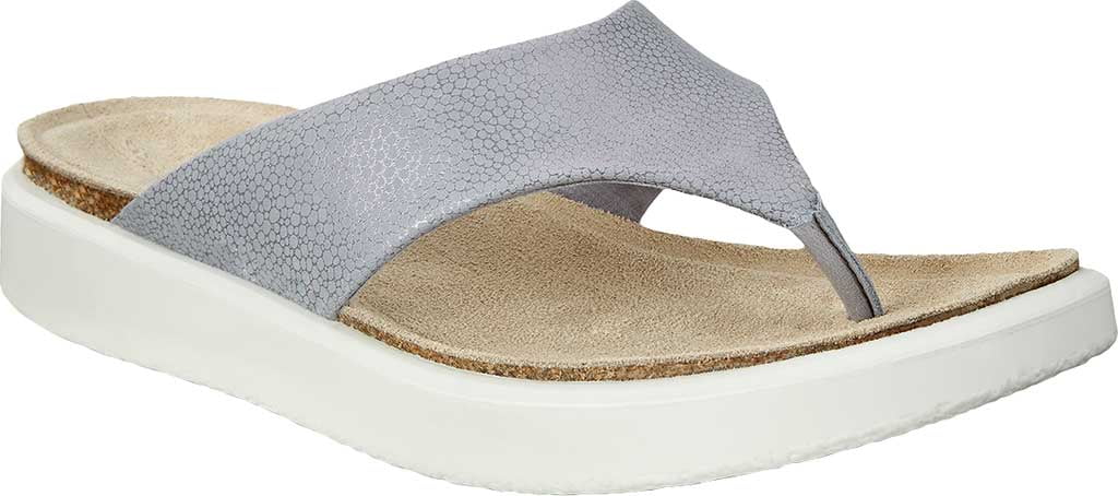 ECCO Womens Gray Iridescent Arch Support Comfort Corksphere Round Toe Wedge Slip On Leather Thong Sandals Shoes 5-5,5