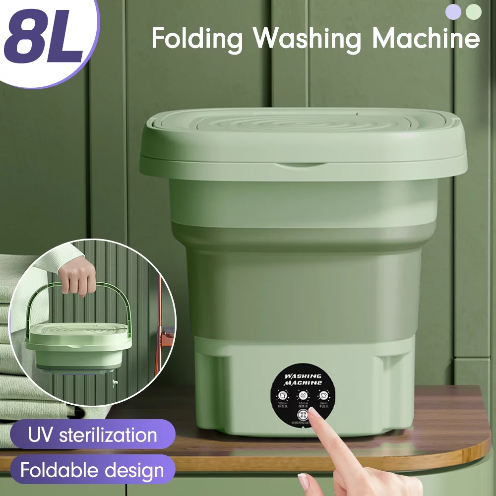 Homitt Portable Washing Machine, Mini Folding Washing Machine, with Drain, Suitable for Apartment Camping RV Travel Laundry Socks Underwear Baby Clothes, 8L Green