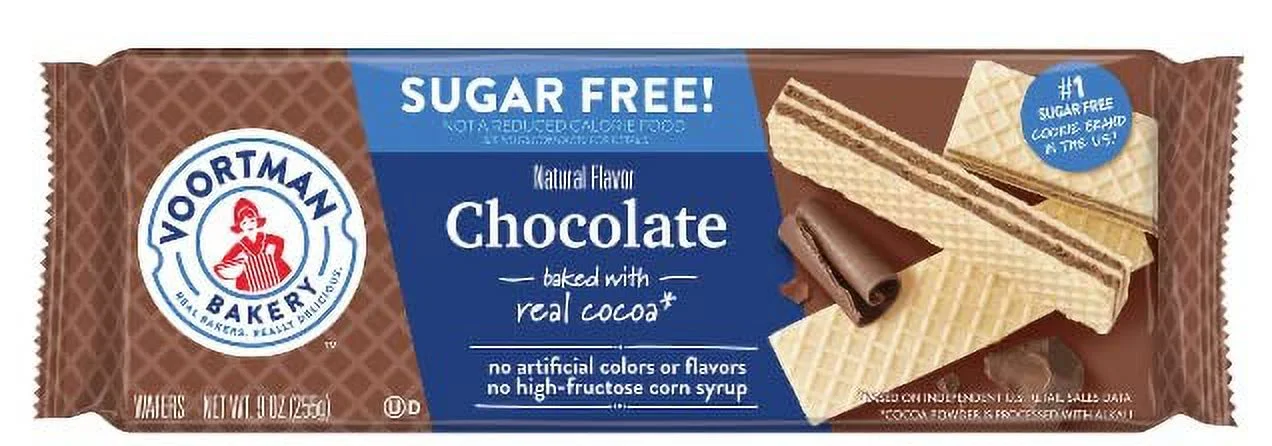Voortman Bakery Sugar Free Wafers, Chocolate, Vanilla, Strawberry, and Orange Creme, 9 Ounce (Pack of 4) - with Make Your Day Bag Clip