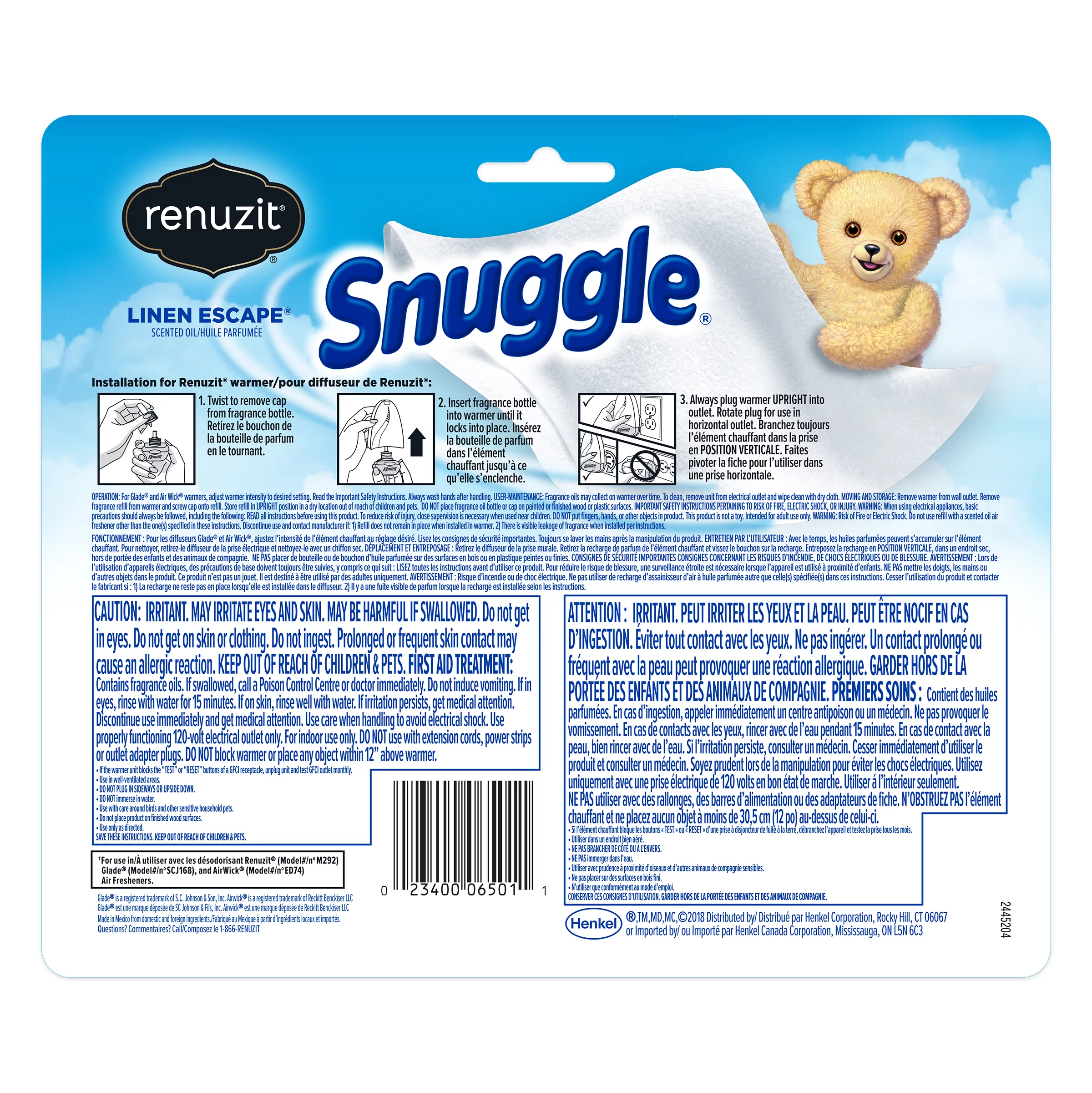 Renuzit Snuggle Scented Oil Plug In Refills Air Fresheners, Linen Escape, 5 Count