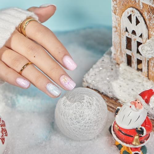 Semi Cured Gel Nail Strips-Easy Apply Christmas Gel Nail Stickers Holiday Semi Cured Manicure Strips with Sparkling Xmas Designs (Classic Yule)