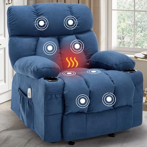 Recliner Chair with Massage and Heat, Rocker Recliner Chairs for Adults, Overstuffed Nursery Rocking Chairs for Living Room, Lazy Boy Recliner with USB Charge Port,Beige