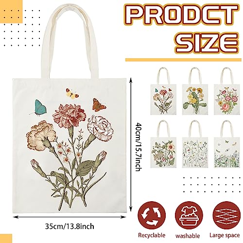 Silkfly 6 Pcs Book Club Gifts Cute Aesthetic Canvas Book Totes Bags Bulk Bookish Lovers Librarian Readers Gifts for Women(Butterfly, Flower)