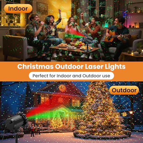 Christmas Projector Lights Outdoor, Waterproof Christmas Laser Lights Outdoor with Remote, Landscape Spotlight Red and Green Star Show, Laser Projection for Garden House Decor Holiday Xmas Decoration