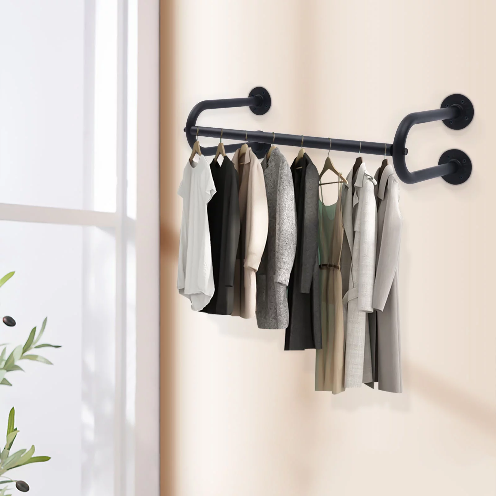 Miumaeov Wall Mounted Garment Rack 23.62 Inches Industrial Pipe Clothing Rack Black Vintage Retail Garment Rack Metal Display Rack Closet Storage Clothes Organizer