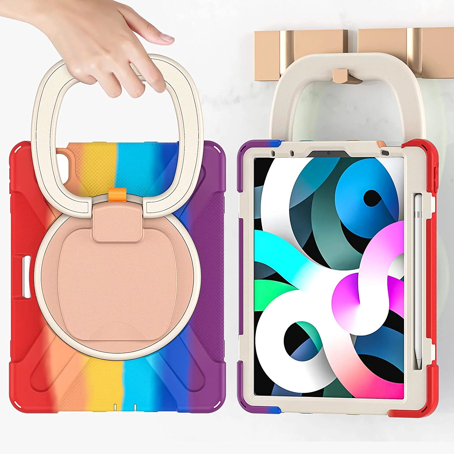 iPad Air4 2020/Air5 2022 Case iPad Pro11 case 4th/ 3rd / 2nd Generation 360°Rotatable Stand Shoulder Strap Pencil Holder Heavy Duty Shockproof Silicone Protective Case