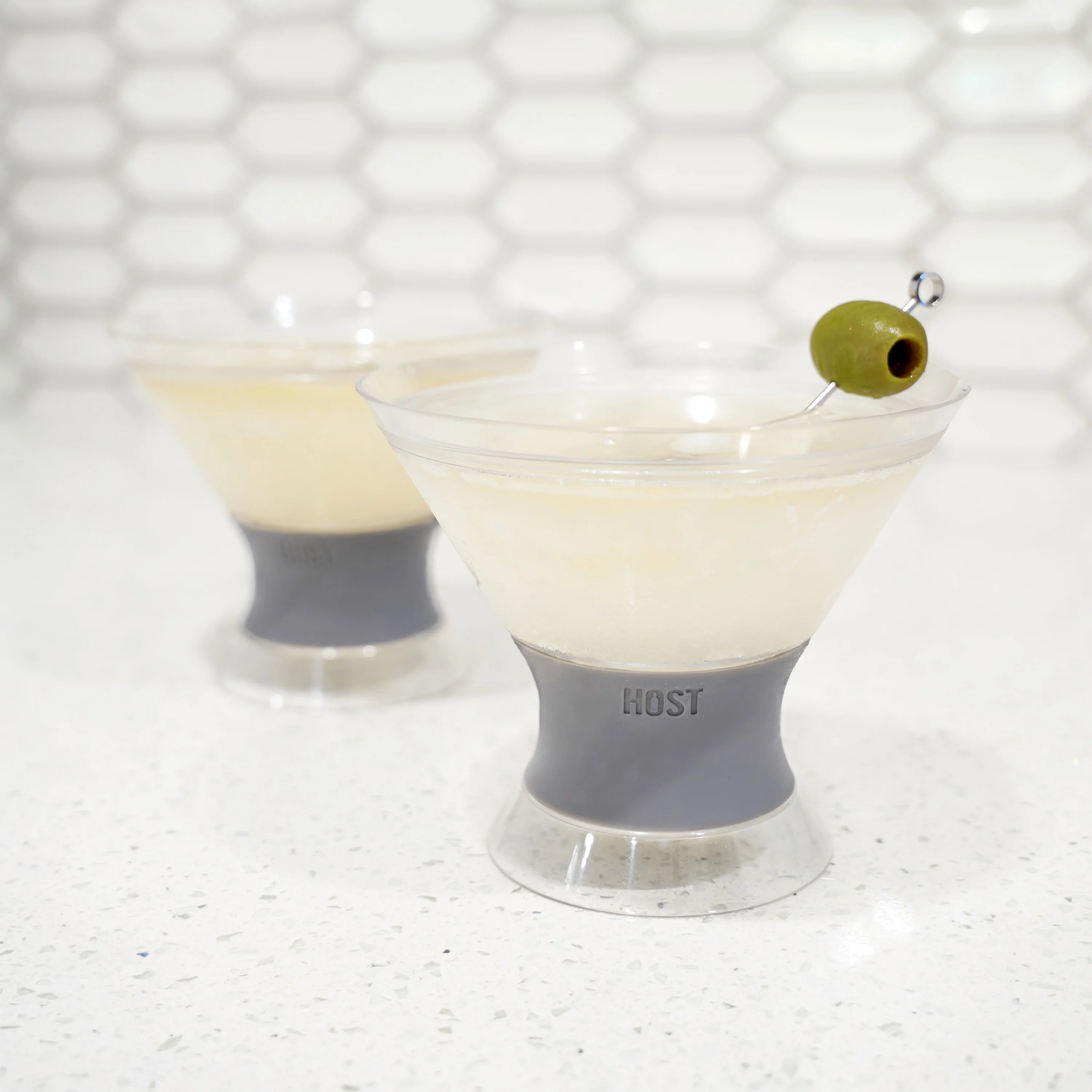 Host Freeze Double Wall Insulated Martini Plastic Cooling Cups, Set of 2, Grey