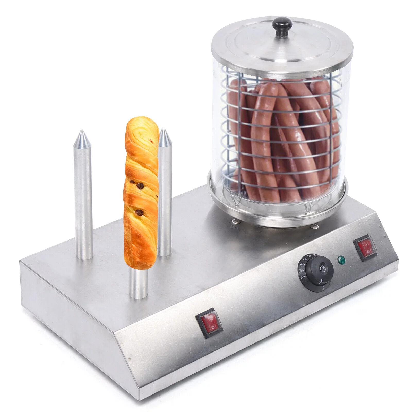 ZhdnBhnos Commercial Electric Hot Dog Maker Machine Bun Toaster Warmer Stainless Steel 110V