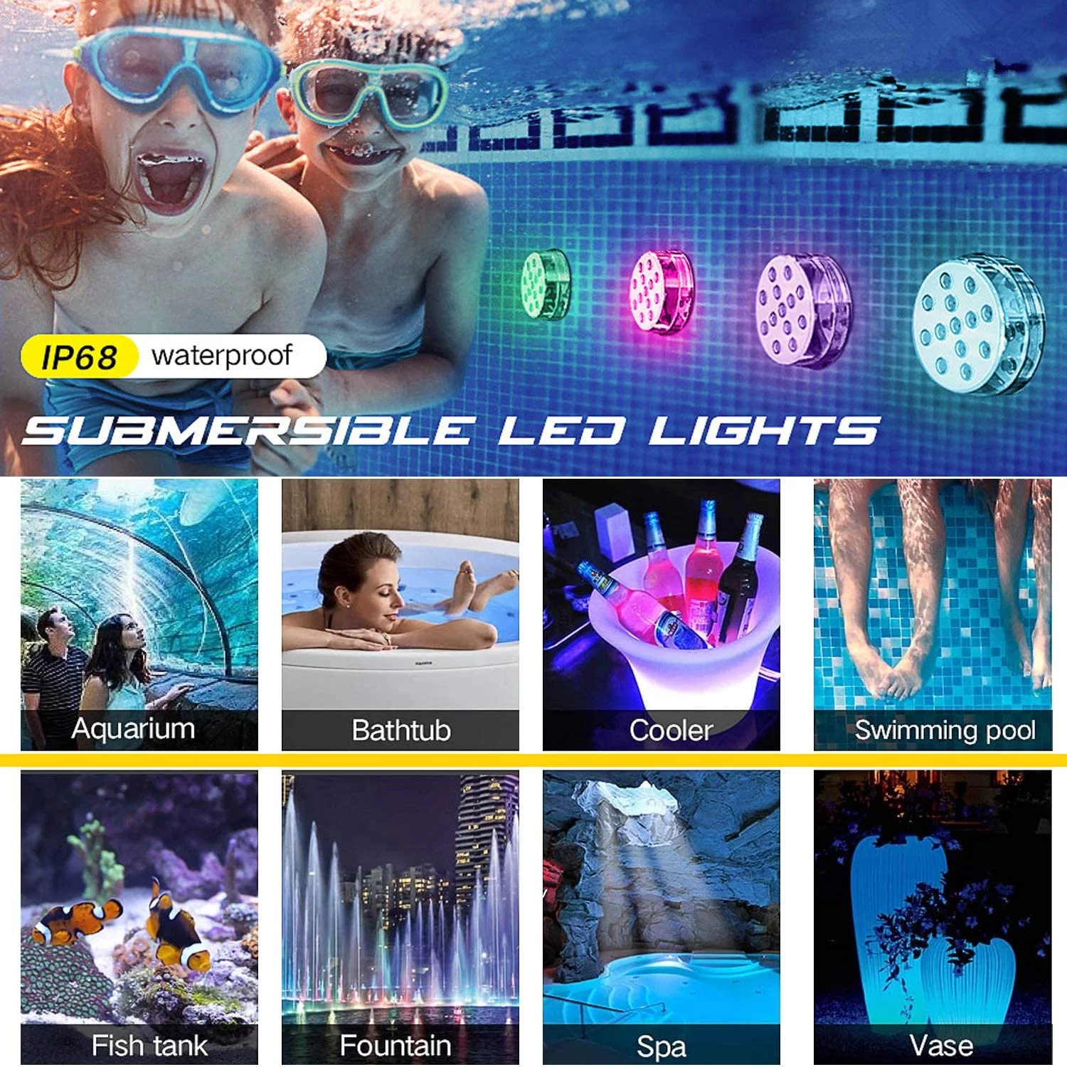 Honche LED Submersible Lights Waterproof Remote APP Pool Lights Color Changing Underwater Christmas Decoration Lighting(4 Packs)
