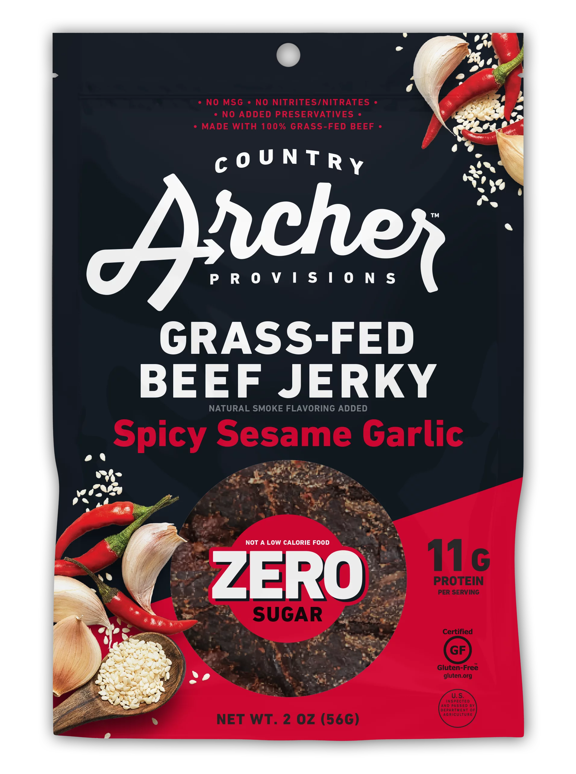 Country Archer 2oz Zero Sugar Spicy Sesame Garlic Beef Jerky