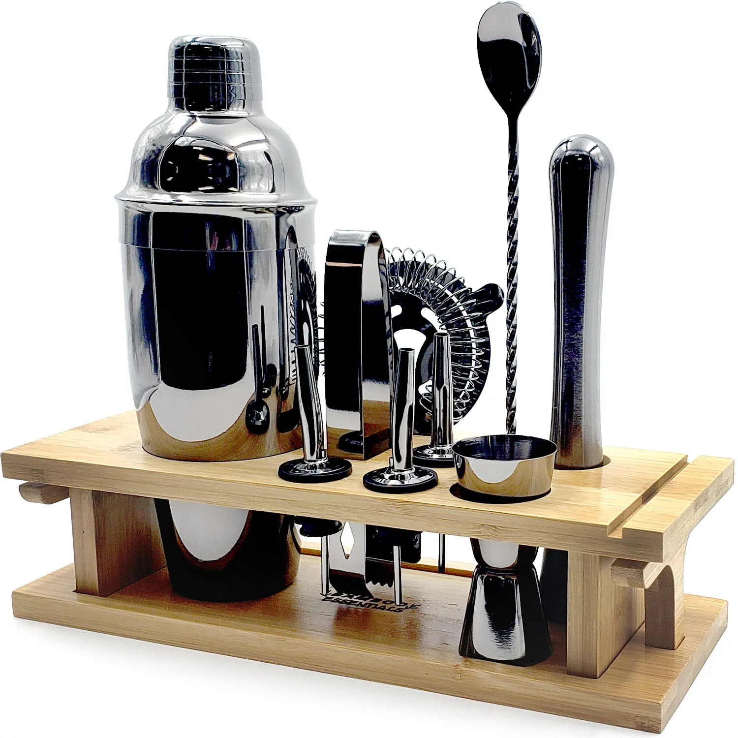 Bamboo Essentials 10-Piece Bartender Kit, Complete Bar Tool Set with Stylish Bamboo Stand, Home Bartending Kit, Martini Cocktail Shaker Set For an Awesome Drink Mixing Experience, Perfect Gift