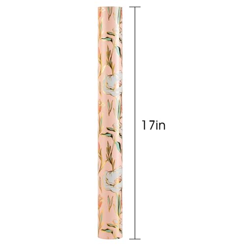 Merture Vintage Kraft Floral Wrapping Paper Roll - 17 In X 32.8 Ft(46.5 sqft) Vibrant Flower Design Gift Wrap for Mothers Day, Valentines Day, Birthday, Wedding, Anniversary, Bridal Shower