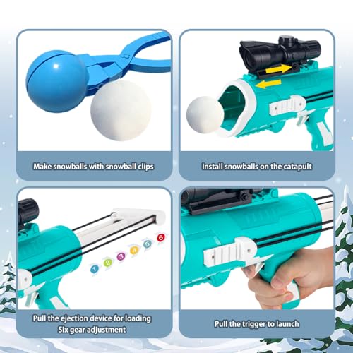 Snowball Maker Kit - 9 Pcs Winter Toys with Snowball Blaster Gun, 2 Duck Shaped Clips, Launcher and Carry Bag - Outdoor Snow Fight Toys for Kids and Adults