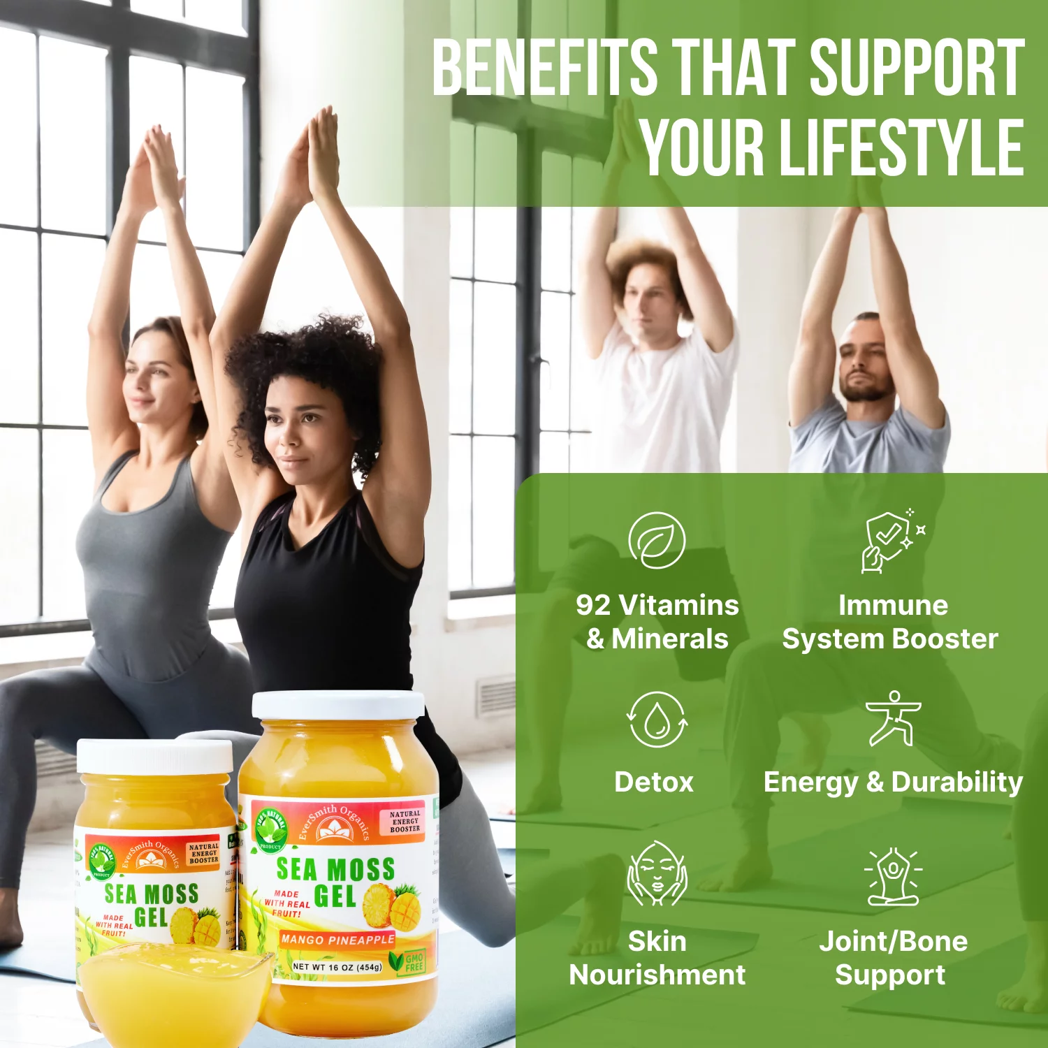 Organic Sea Moss Gel (Mango-Pineapple) - LARGE 16 OZ - Real Fruit - Wildcrafted Sea Moss