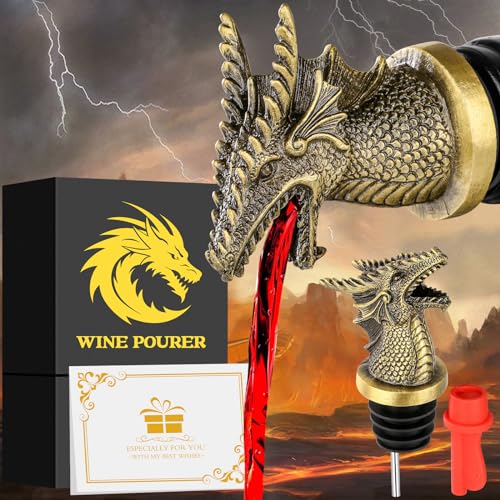 Dragon Head 2-In-1 Wine Bottle Pourer and Stopper, Dragon Gifts for Men Women Dragon Fans, Liquor Bottle Pourers Spout for Alcohol Spirits, Wine Accessories Gifts, Bronze