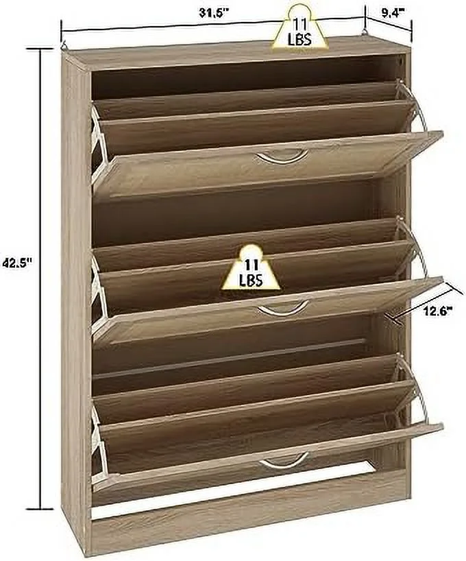 Shoe Cabinet for Entryway  Slim Shoe Organizer Cabinet with 3 Flip Drawers  Freestanding Shoe  Cabinet with Tipping Bucket  White Shoe Rack Type E (31.6" W x 9.3" D x 42.6" H)