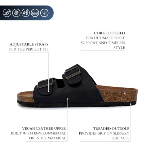 Nautica Men's Sandals - Casual Slides with 2 Adjustable Buckle Straps and Cork Footbed for Ultimate Comfort and Style (Regular/Wide Width, Big Size)