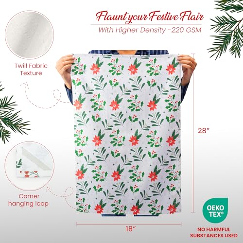 The Fine Living Co. 100% Cotton Merry Christmas Kitchen Towels, 18'x28' Set of 2 (Cherry Red & Green)