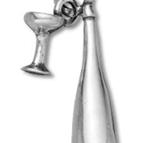 Sterling Silver 3D Moveable Champagne Bottle With Glass Charm Item #35692