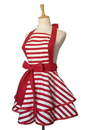 Hyzrz Lovely Handmade Cotton Retro Aprons for Women Girls Cake Kitchen Cook Apron for Mother's Gift (Red)