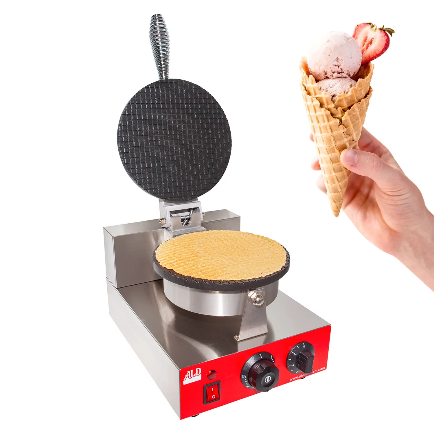ALDKitchen Waffle Cone Maker | Commercial Waffle Roll Maker | Nonstick Coating | Stainless Steel | 110V (Single)