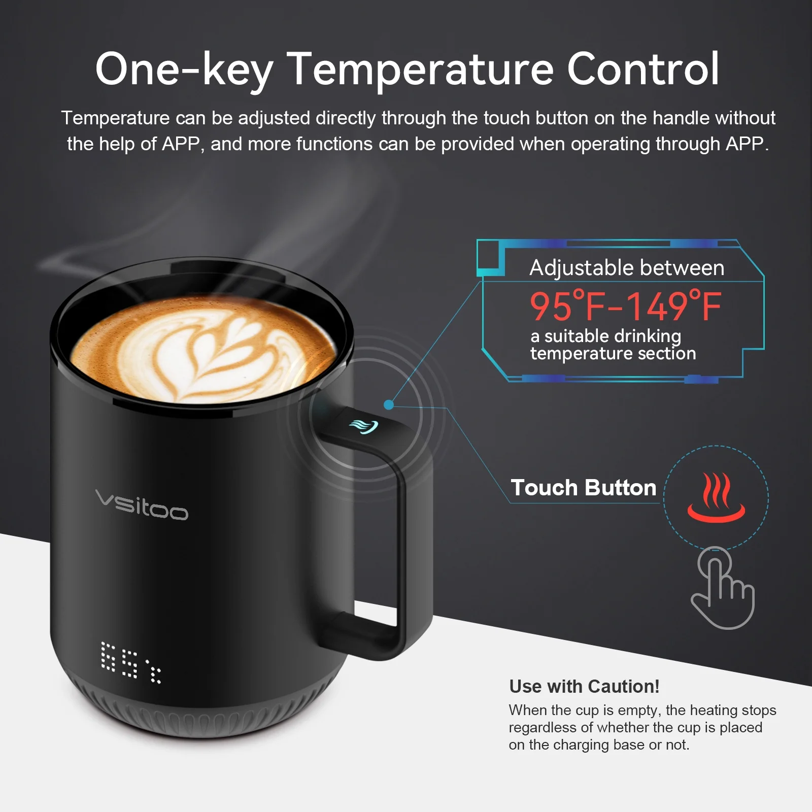 vsitoo S3 Temperature Control Smart Mug 2 with Lid, Self Heating Coffee Mug 10 oz, LED Display, 90 Min Battery Life - App&Manual Controlled Heated Coffee Mug - Improved Design, Coffee Gifts, Black