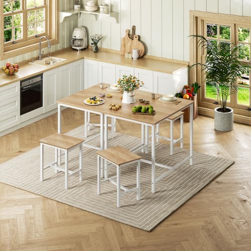 HOOBRO 3-Piece Industrial Dining Table Set, Kitchen Table, Space Saving Dinette for Kitchen, Dining Room, Small Space, Breakfast Nook, Living Room, Party, Natural and White WN75CZ01G1