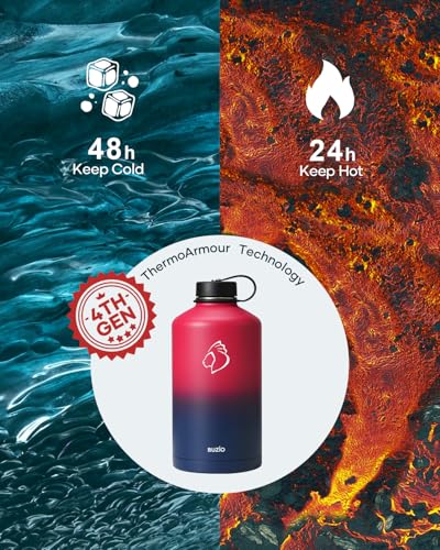 BUZIO Vacuum Insulated Stainless Steel Water Bottle 64oz (Cold for 48 Hrs/Hot for 24 Hrs) BPA Free Double Wall Travel Mug/Flask for Outdoor Sports Hiking, Cycling, Camping, Running