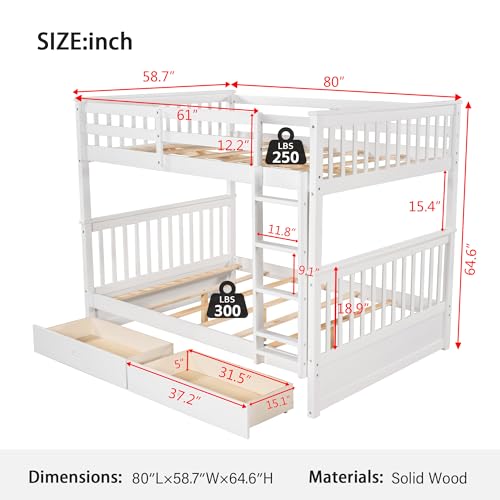 Merax Wood Bunk Bed with Drawers,Convertible Wood Bunk Bed with Ladders and Two Storage Drawers,Solid Wood Detachable Bunk Bed Frame with Ladders,Twin Over Twin Size,Grey