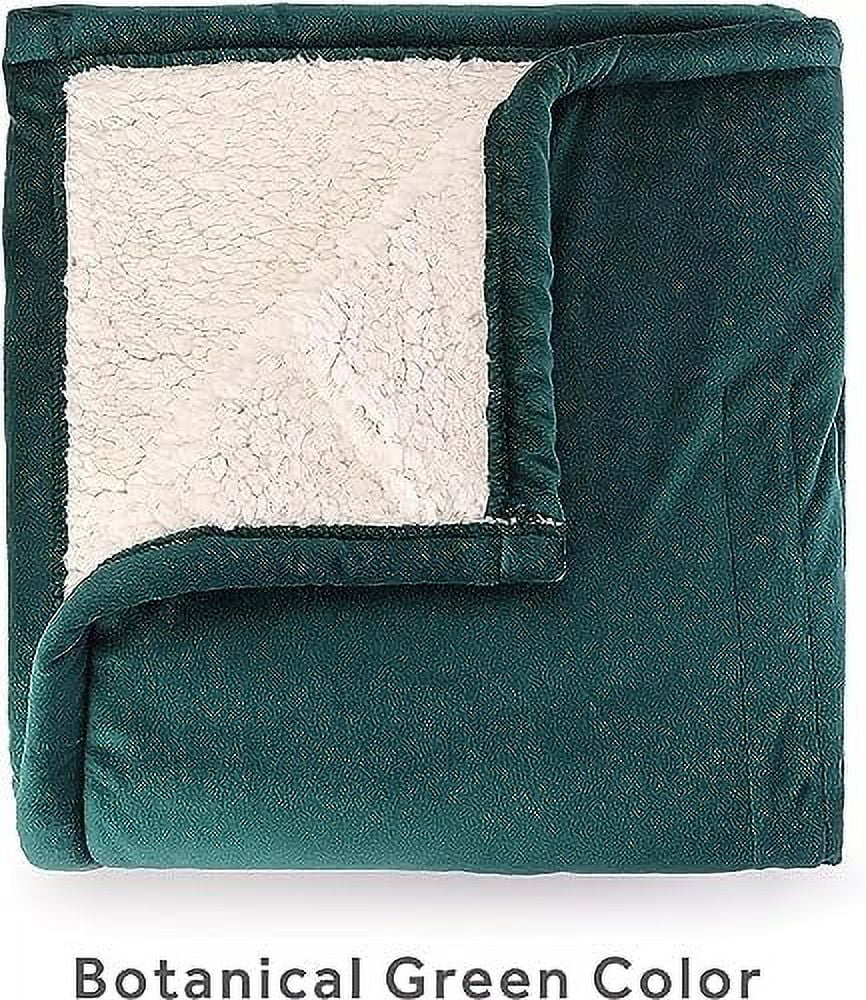 Sunbeam Royal Mink Sherpa Botanical Green Heated Personal Throw Blanket Full
