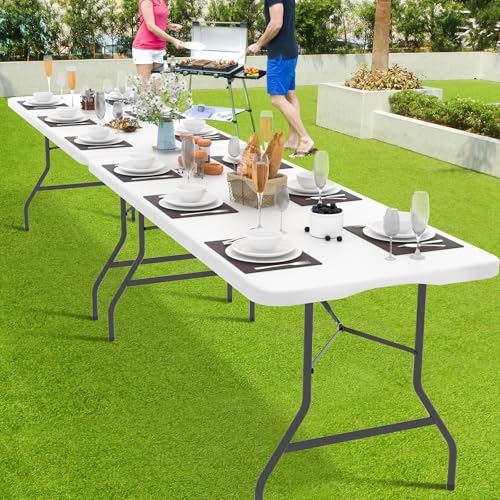Folding Table 6 Foot Indoor Outdoor Heavy Duty Plastic Portable Fold Up Table Utility Camping Dining Party Table, Easy to Assemble, White