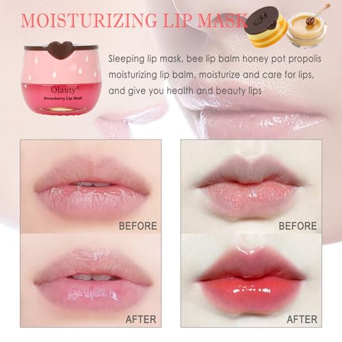 4 PCS Bee Lip Balm Lip Mask Honey Pot, Honey & Strawberry & Watermelon & Apple Lime Lip Sleeping Mask Propolis Moisturizing Lip Balm with Stick, Hydrating Prevention Dry & Cracked