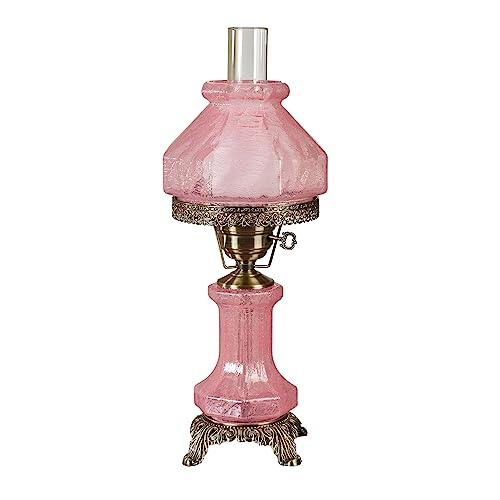 Isabel Hurricane Style Hand-Blown Crackled Glass Victorian Table Lamp Pink | Octagon Shape | Vintage Lighting for Bedroom, Living Room, Office | Two Shades | Nightlight