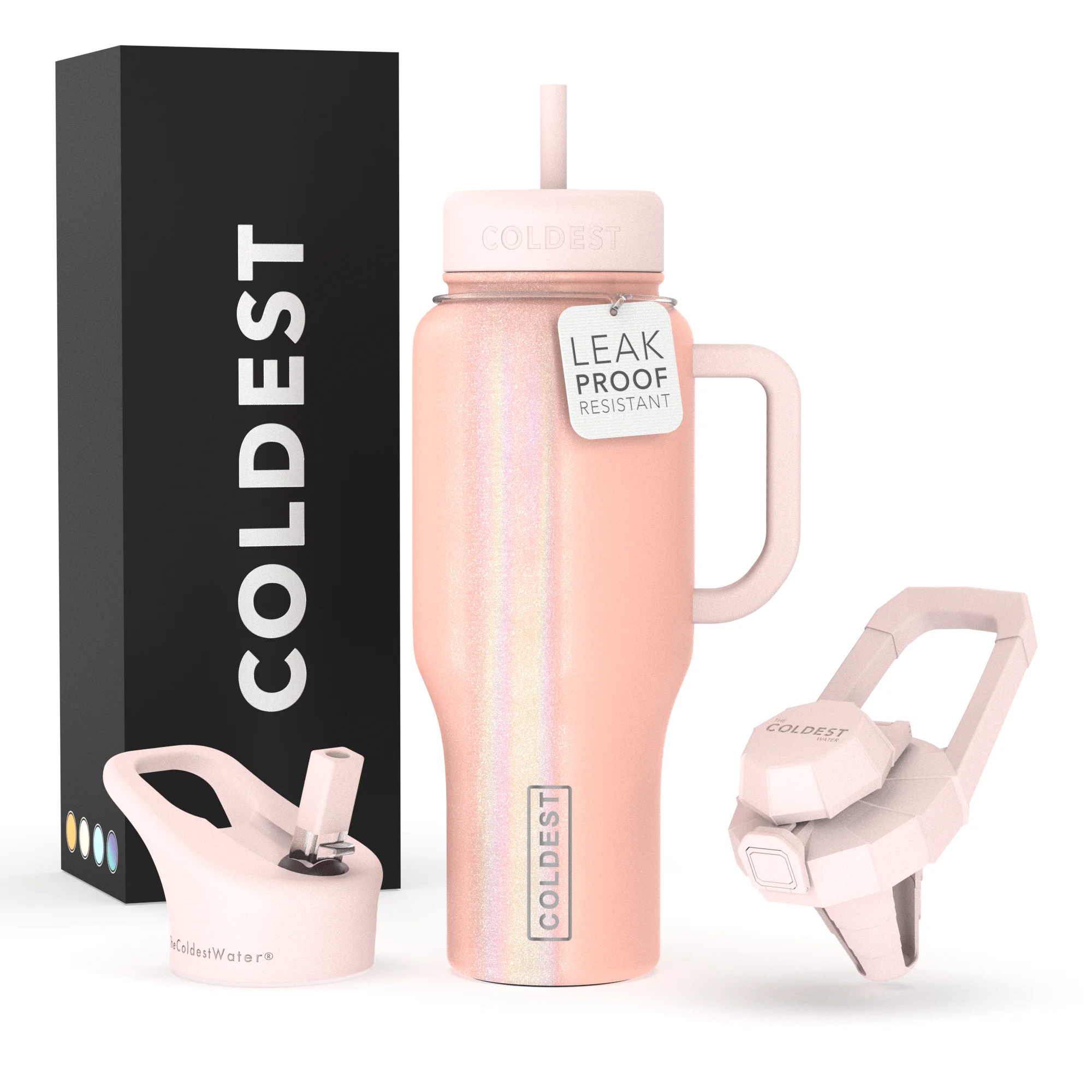 Coldest Tumbler with Handle and Straw Lid, 3 Lids Insulated Reusable Stainless Steel Water Bottle Travel Mug Gifts for Women Him Her, Limitless Collection (36 oz, Forever Pink )