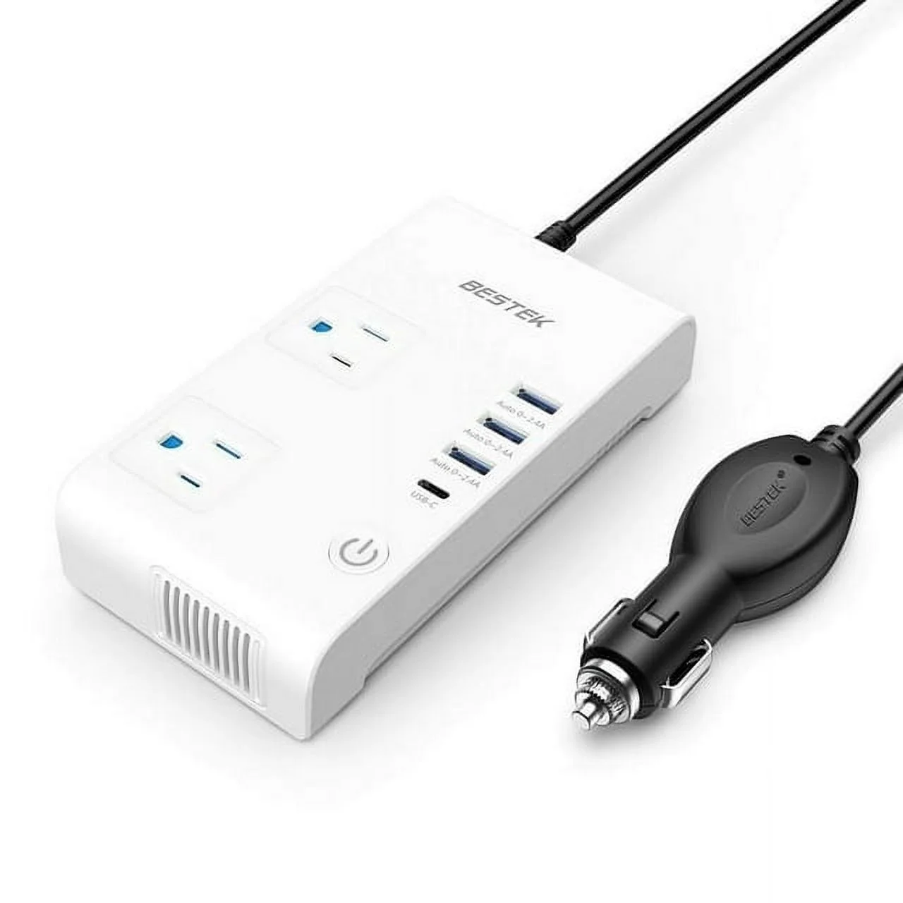 BESTEK 200W Car Power Inverter DC 12V to AC 110V Converter with 7.8A 4 USB Car Charger 1 USB-C Port,ETL Listed,White