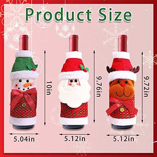 3 Pack Christmas Wine Bottle Bags - Sweater Wine Bottle Cover Bags for Holiday Decorations - Cute Santa, Reindeer, Bear & Snowman Designs - Red & Green