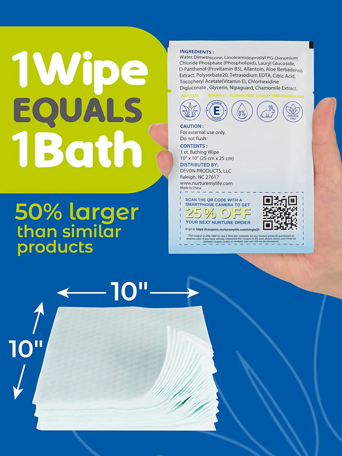 Nurture Valley Rinse Free Bathing Wipes Aloe Vera + Vitamin E (40 Travel Packs)