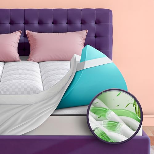 Dual Layer 4 Inch Memory Foam Mattress Topper for Pressure Relief with 4X Support, 2