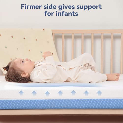 Extra Thick 5” Dual-Sided Crib Mattress – Soft & Comfortable Gel Memory Foam, Breathable & Cooling Hypoallergenic Removable Cover, Fits Standard Cribs – Infant & Toddler Mattress，52x27.5x5
