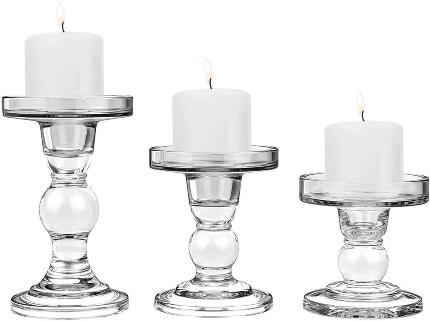 3 Pcs Glass Candle Holders for Pillar & Taper Candle Elegant Crystal Candlesticks Home Décor