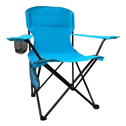 Folding Camping Collapsible Chairs Heavy Duty Lawn Chair with Cooler Bag, Storage Pocket, Waterproof Bag Outdoor Arm Chair, Supports 225LBS, Blue