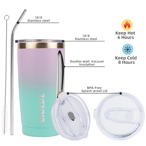 BJPKPK Insulated Tumbler 20 oz Stainless Steel Coffee Travel Thermal Cup With lids And Straws,Light Pink