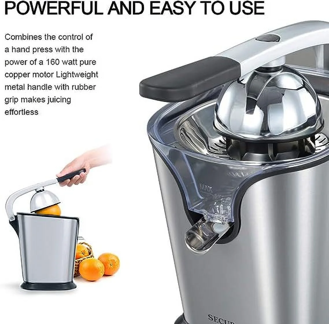 Open Box Secura Upgrade Electric Citrus Juicer Press 160-Watt GS-405Y - Stainless Steel