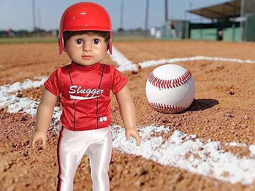 American Fashion World Red Baseball Uniform for 18-Inch Dolls | Accessories Included | Premium Quality & Trendy Design | Dolls Clothes | Outfit Fashions for Dolls for Popular Brands