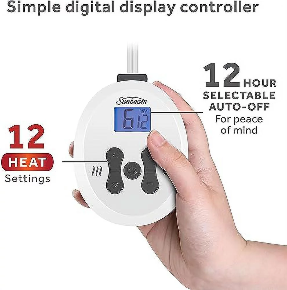 Sunbeam Restful Quilted Heated Mattress Pad 12-Heat Settings,  Queen White