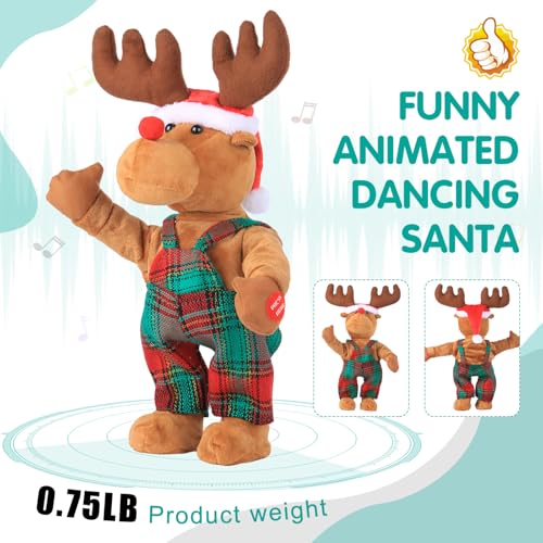 SdeNow Dancing Singing Rudolph Santa Red Nosed Reindeer Toy Tweaking Santa Claus Animated Musical Plush Santa Claus Doll