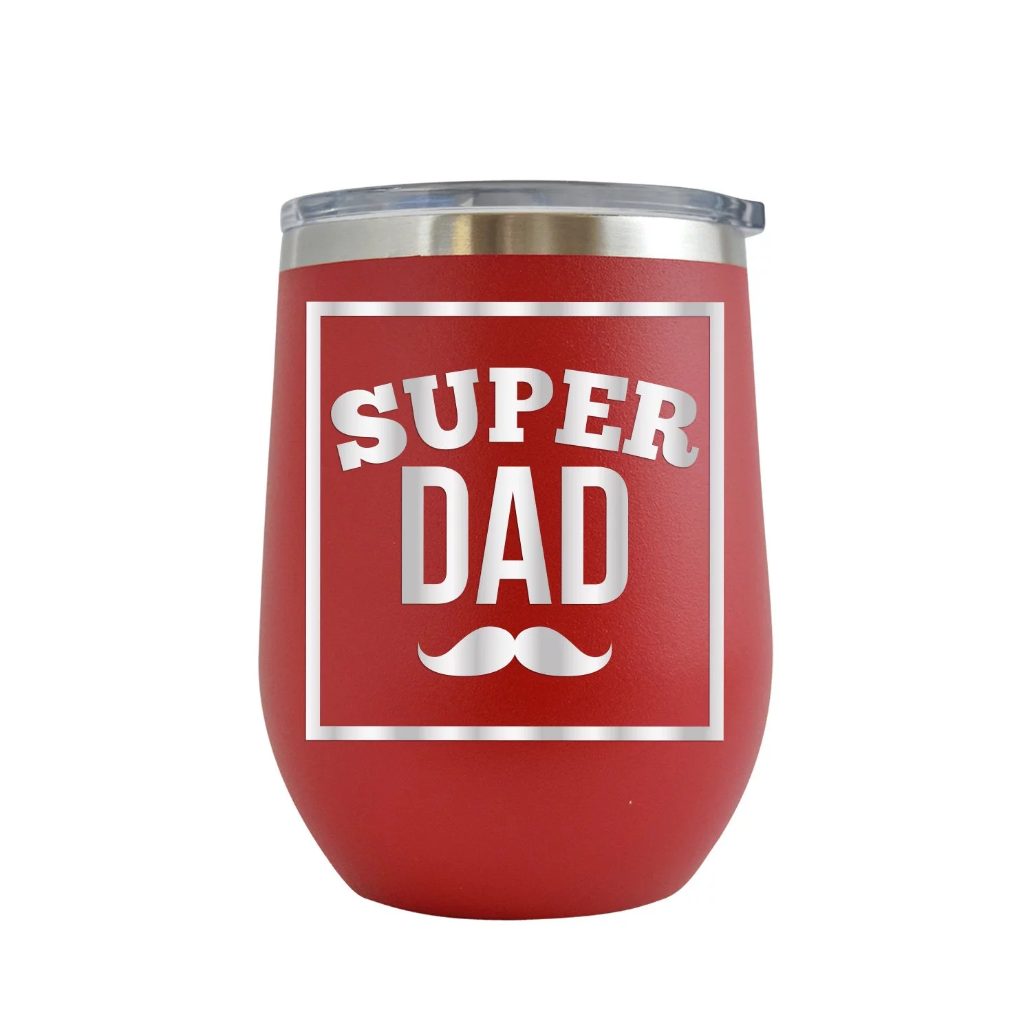 Super Dad with Mustache - Engraved 12 oz Red Wine Cup Unique Funny Birthday Gift Graduation Gifts for Men or Women Fathers Day Dad Daddy Papa Pops best buckin